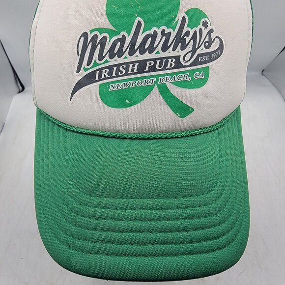 Malarkys Irish Pub Newport Beach California White Green Trucker Hat Casual - Picture 5 of 9